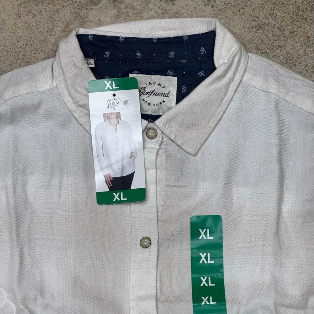 Jachs Girlfriend Women's Cozy snap down Flannel Shirt, Pockets White XL - Picture 4 of 10
